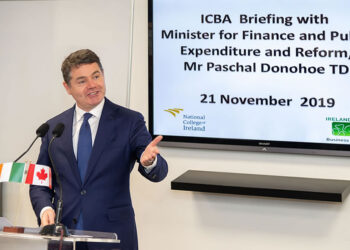 Minister Paschal Donohoe speaks to ICBA members